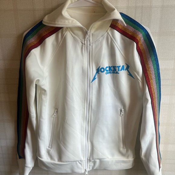 Halfheart polyester zip-up Rockstar jacket with rainbow sleeves 🌈 Small - Picture 2 of 7